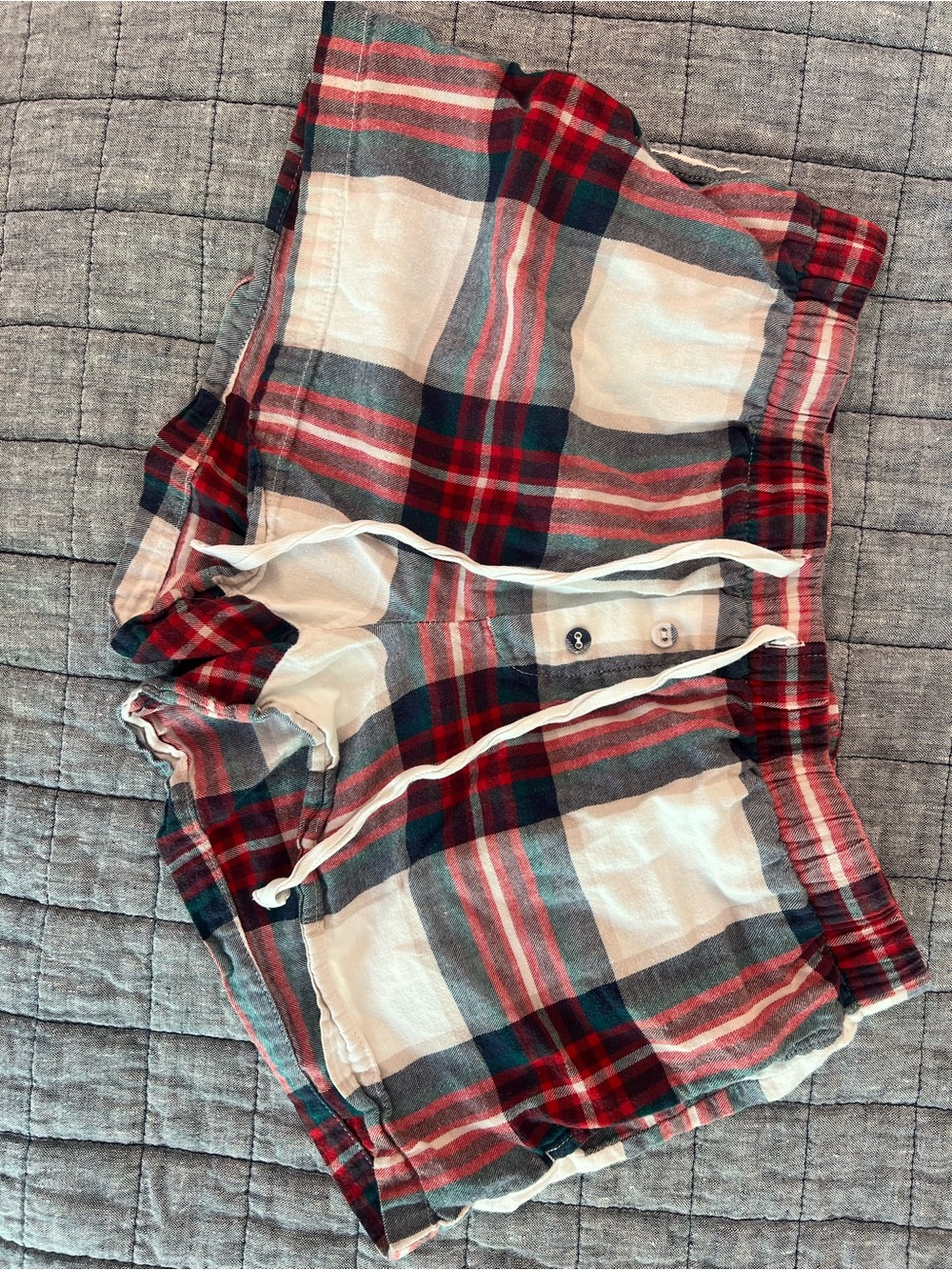 Plaid Drawstring Lounge Shorts in Red and White